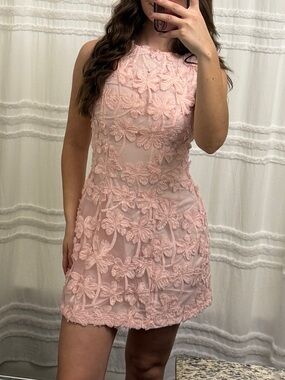 Fortunate One Junebug Pink Floral Appliqué Mini Dress